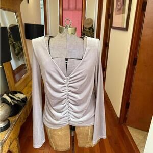 NWT Silver Velvet Long Sleeve Ruched Deep V-Neck Top by Urban Outfitters M